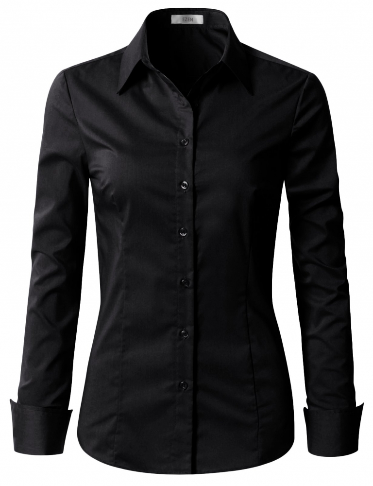 Long Sleeve Button Down Dress Shirt Black Large