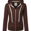 Women's Active Fleece Zip-Up Hoodie in Coffee color, featuring a slim fit, color-blocked zipper, and practical patch pockets for everyday wear. 