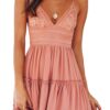 Spaghetti Strap Bowknot Backless Sleeveless Lace Mini Swing Skater Dress Pink