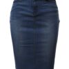 Rayon Knee Length Back Slit Denim Jean Pencil Skirt