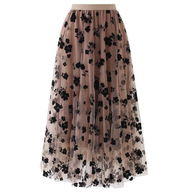 Long Skirts for Women Swing Floral Print Tulle