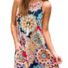 Crew Neck Floral Printed Loose T-Shirt Dresses with Pockets