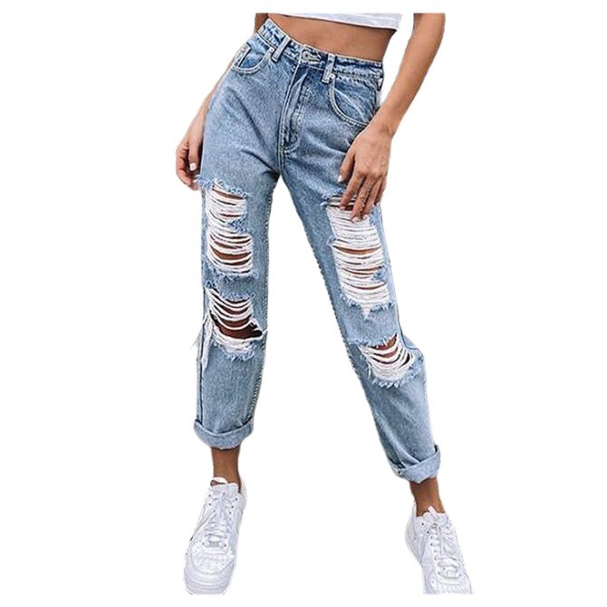 Jeans for Women High Waisted Stretch Baggy Straight Leg Ripped