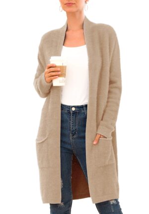 Long Sleeve Plush Sweater Coat with Pockets