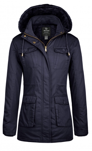 Winter Sherpa Lined Parka Coat Anorak Jacket Navy