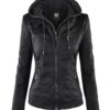 Womens Removable Hoodie Motorcyle Jacket M BLACK