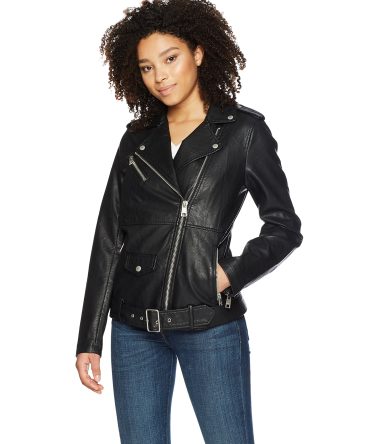 Oversized Faux Leather Belted Motorcycle Jacket