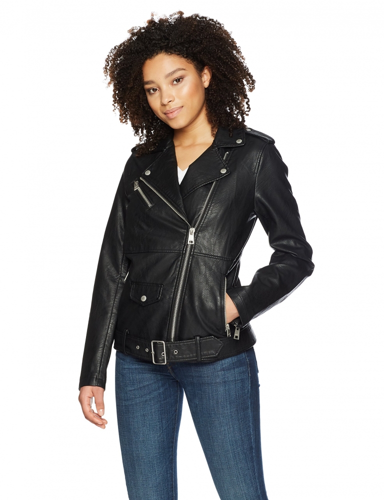 Oversized Faux Leather Belted Motorcycle Jacket